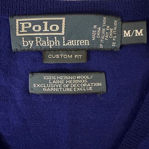 Polo Ralph Lauren Royal Blue, Custom Fit, Wool, Light Weight, V-Neck Sweater- M - Picture 3 of 7